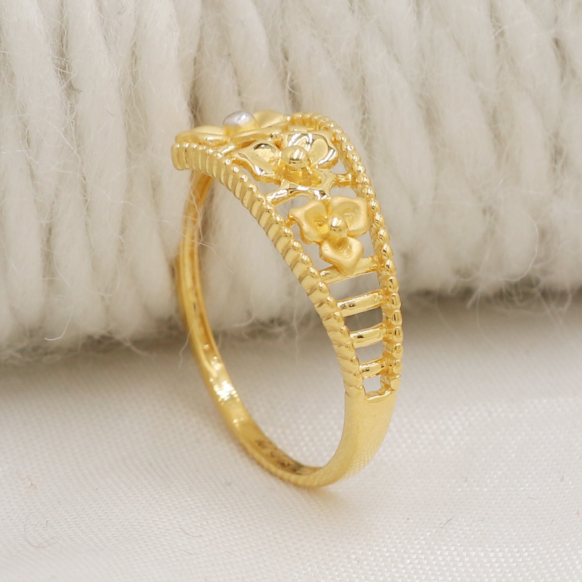 22K純金フラワーデザインリング、OOS2471 - Etsy 日本