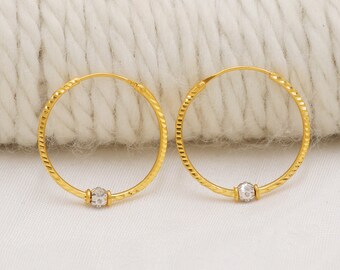 22k Yellow Gold Hoop Earrings Handmade Jewelry for Gift, Indian