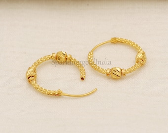 diamond-cut or hammered design 22k yellow gold hoop earrings, OOS3210