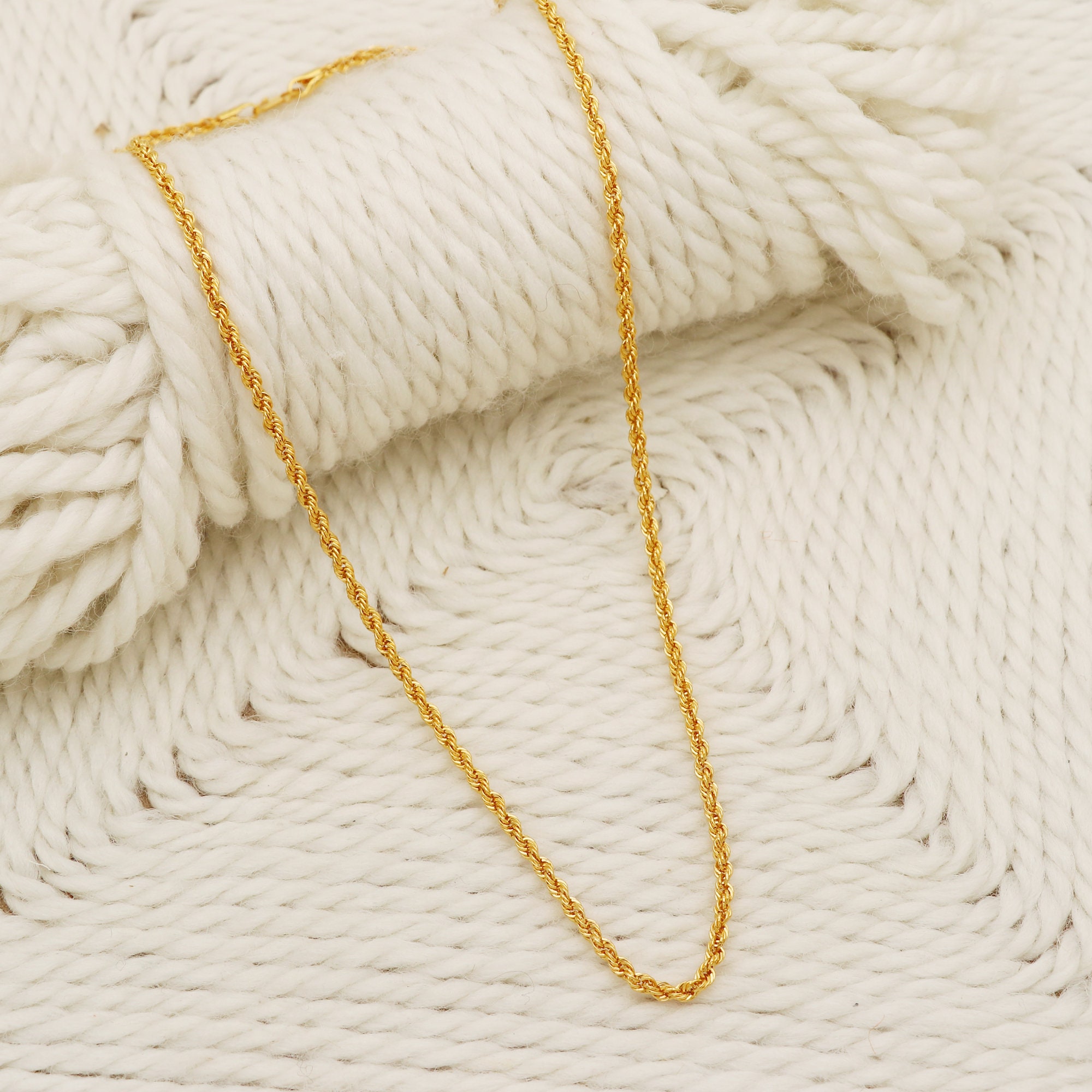 22K Solid Gold Rope Chain, 916 Hallmarked Yellow Gold Twisted Necklace ...