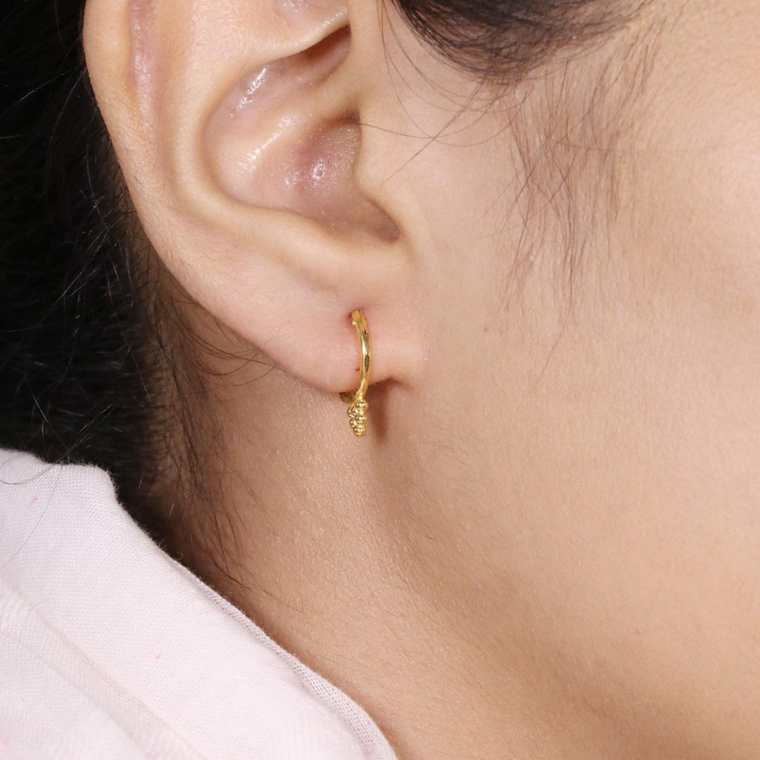 18k Yellow Gold Hoop Earrings Handmade Jewelry for Gift, Indian