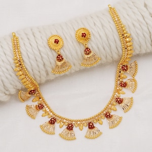 22k wedding indian necklace set with earring , handmade vintage necklace set , gift for her ,wedding jewelry for her OS2632