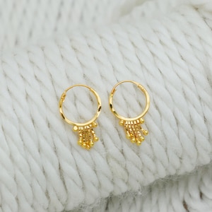18kt Gold Earrings, Solid Gold Handmade Women Jewelry, Indian, Gift, Real Gold, handcrafted Vintage Gold Hoop Earrings Xmas Gift