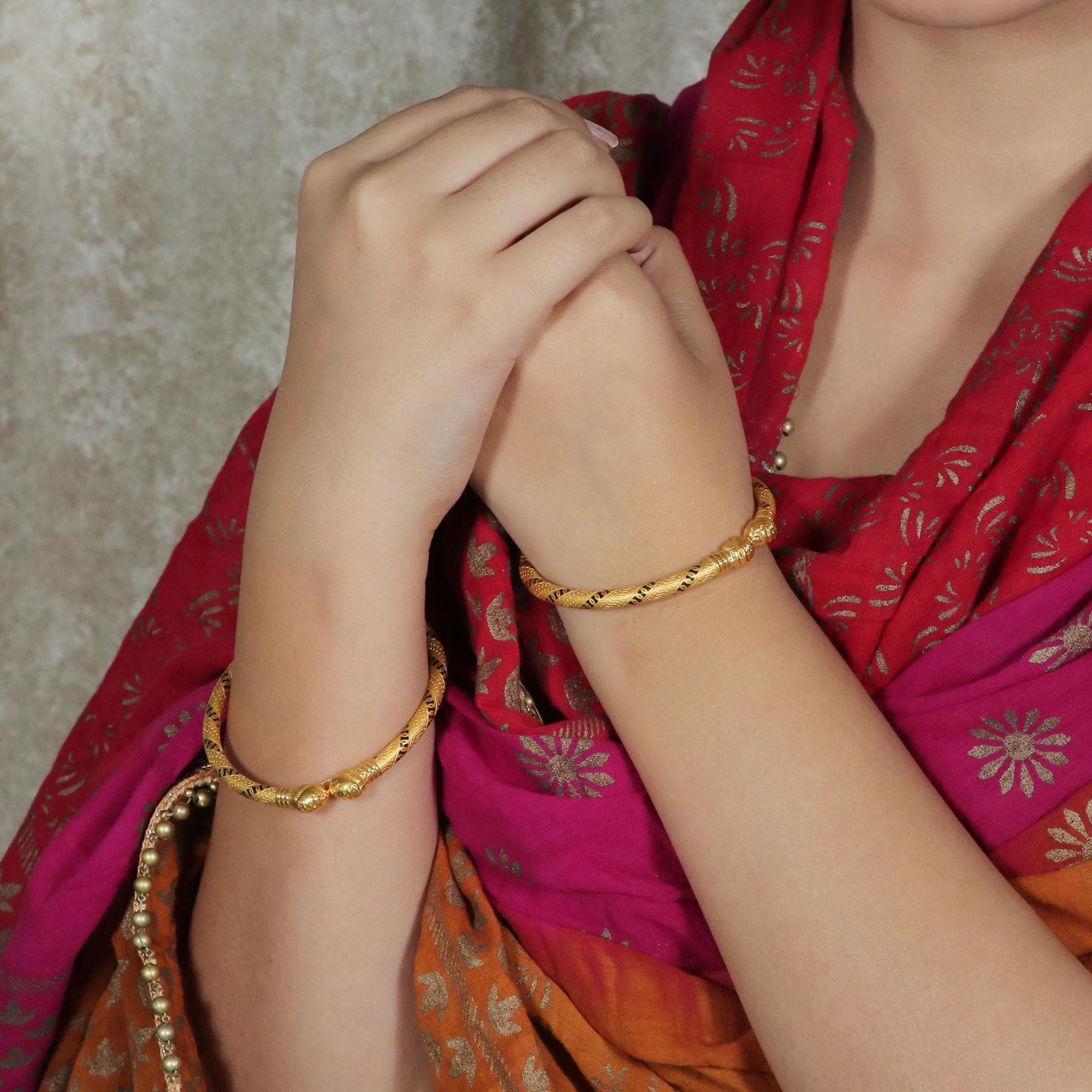 22k Gold Bangle Bracelet, Fine Gold Handmade Women Jewelry, Indian