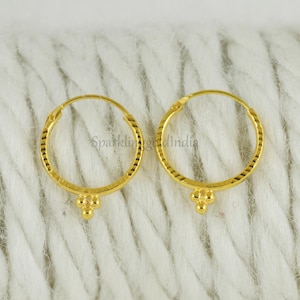 18k Yellow Gold Hoop Bali Earrings, Solid Gold Handmade Women & Unisex Jewelry, OS3800