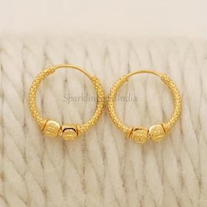 22k yellow gold hoop earrings handmade jewelry for gift, daily wear earrings Indian gold 22kt jewels, OS3187