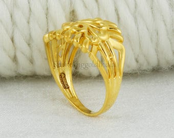 Solid 22k Yellow Gold Ring, Handmade Indian Jewelry, Size 7.5 US