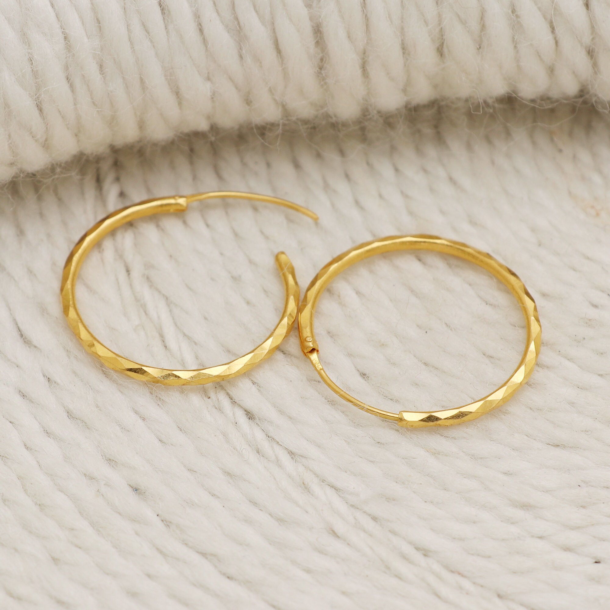 22k Yellow Gold Hoop Earrings Handmade Jewelry for Gift
