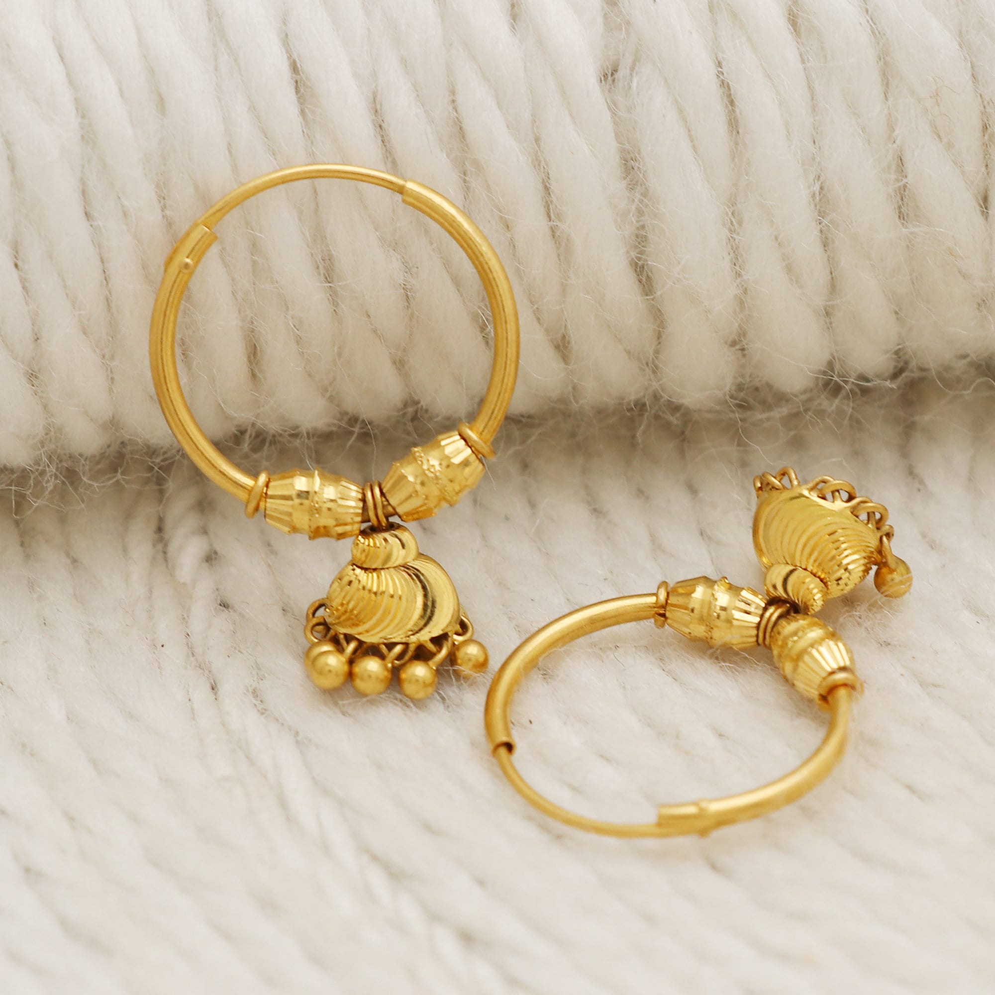 春夏新作 Jhumki 22k Yellow Gold Hoop Earrings Handmade Jewelry for アクセサリー