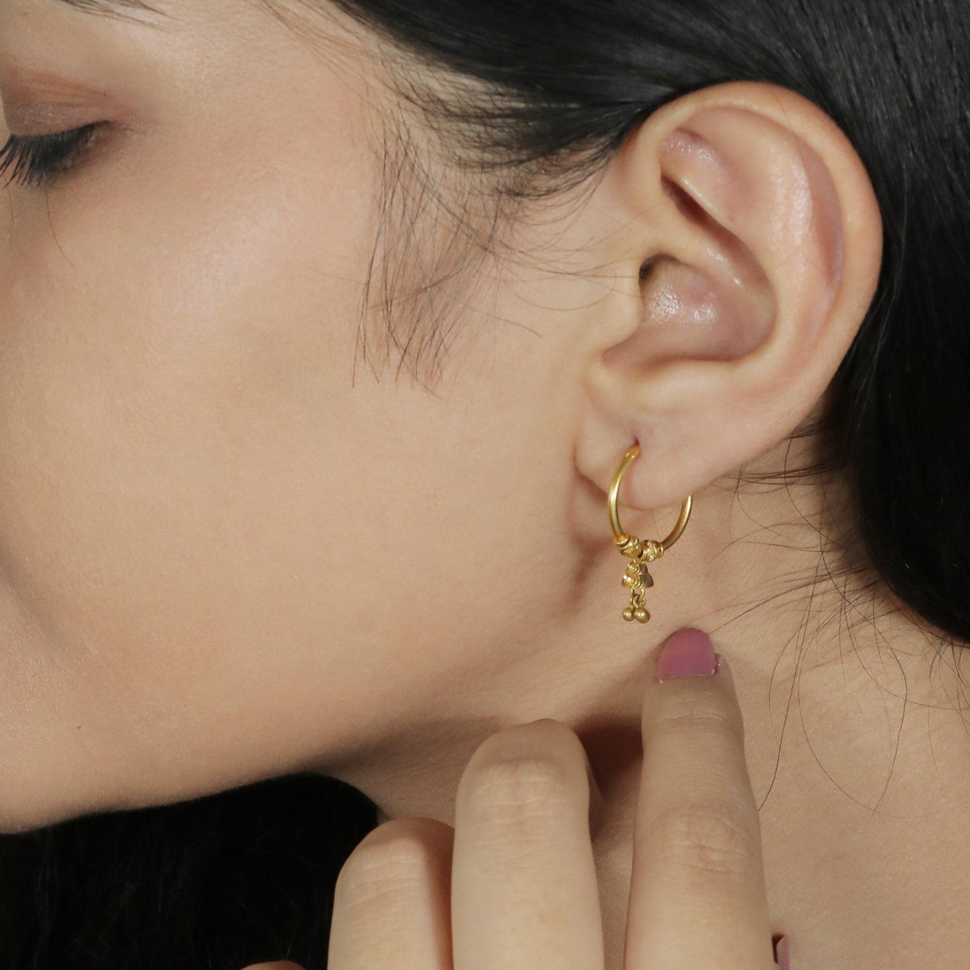 22k Yellow Gold Hoop Earrings Handmade Jewelry for Gift, Indian
