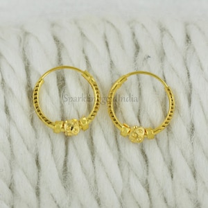 real 18k Yellow Gold Hoop Bali Earrings, Solid Gold Handmade Women & Unisex Jewelry, Gold Hoop Bali Earrings OS3649