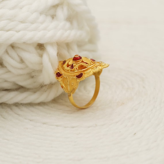 INDIAN JEWELRY IH(Indian Hand Made) リング 22k Gold Handmade Indian Ring , Luxurious Jewelry, Gift, Real Gold