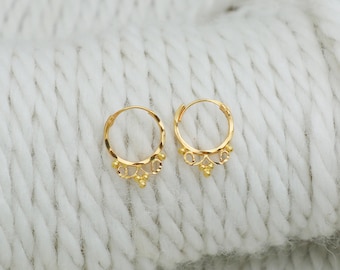 18k Gold Earrings, Solid Gold Handmade Women Jewelry, Indian, Gift, Real Gold, handcrafted Vintage Gold Hoop Earrings Xmas Gift