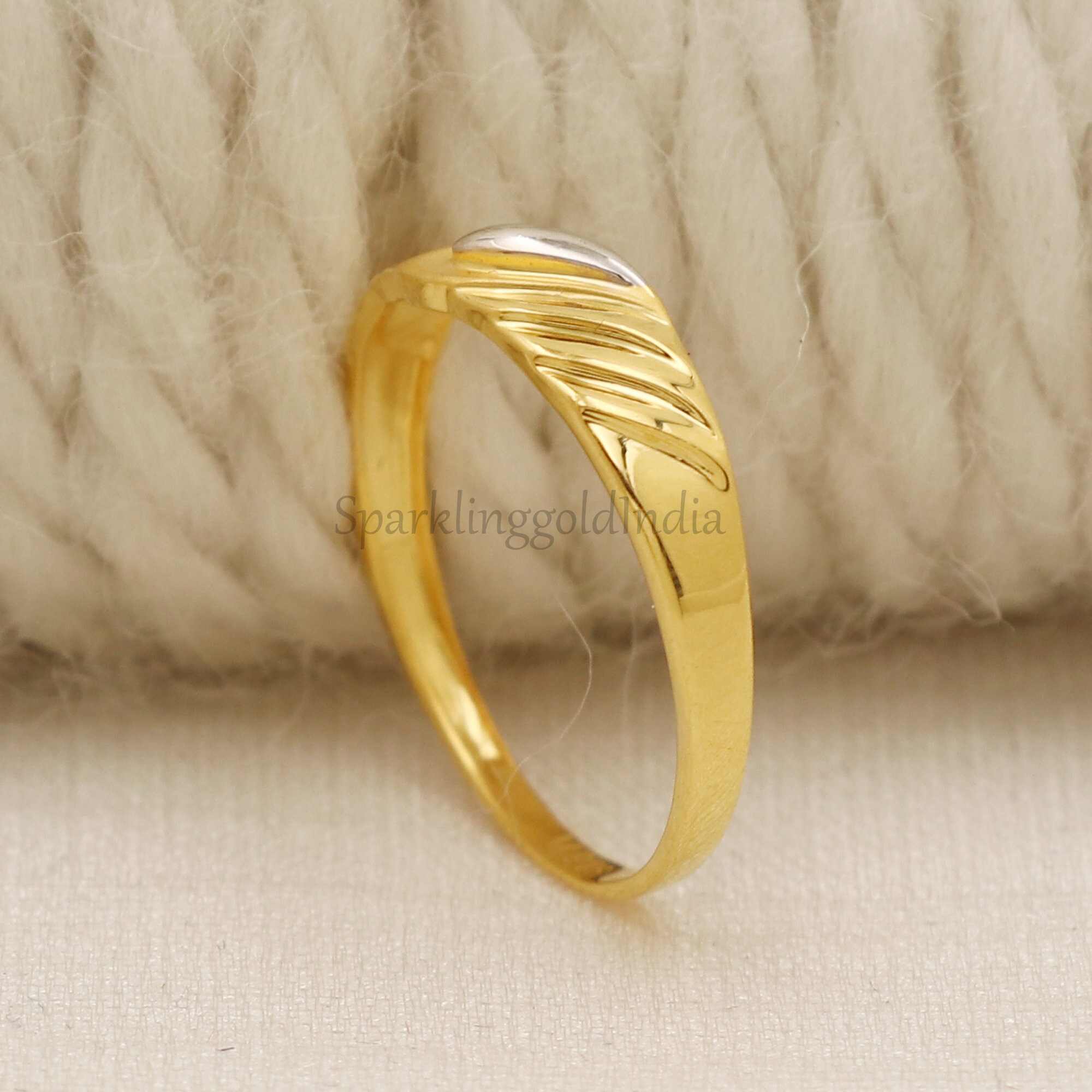 22K Solid Gold Two Tone Band Ring, 916 Hallmarked Yellow Gold 