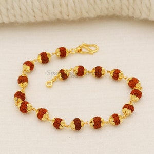 22k yellow gold Rudraksh chain bracelet handmade jewelry for men Pretty gift for men, Indian gold 22kt jewelry OS3140