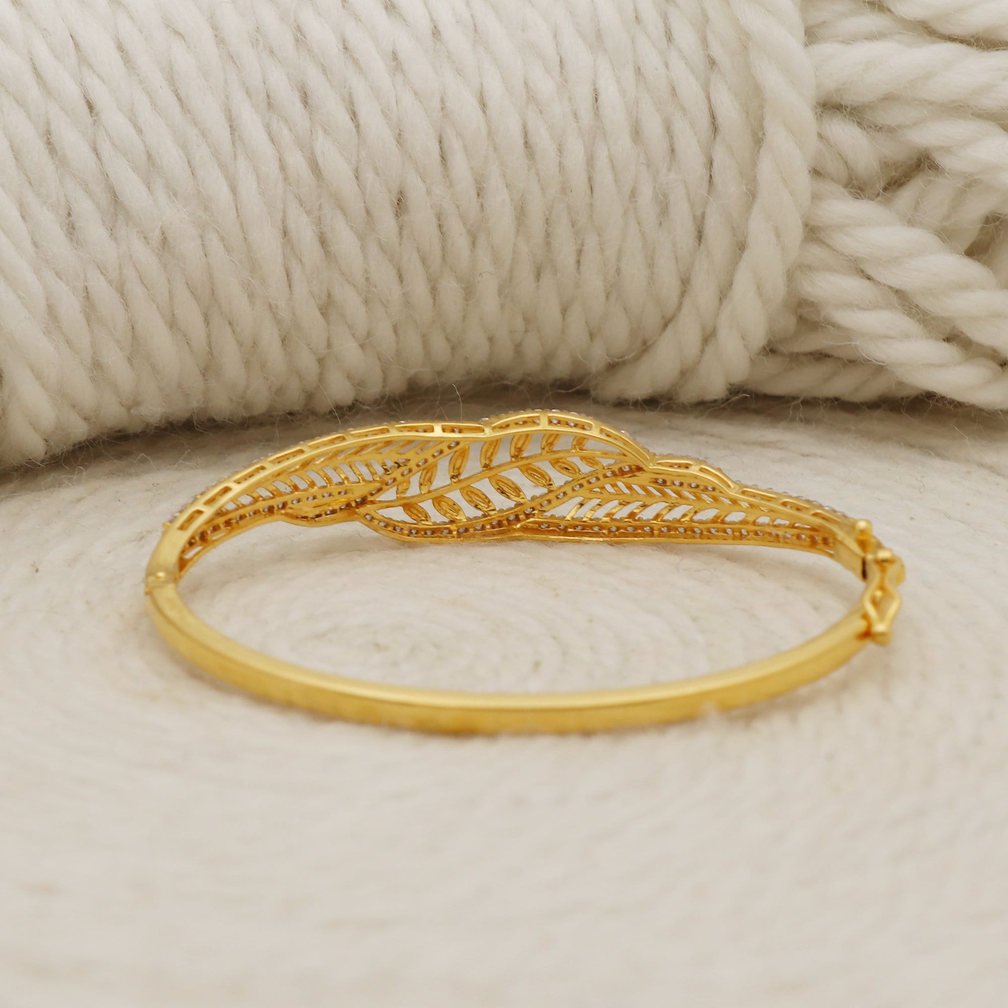 Zircons 22k Gold Bangle Bracelet, Fine Gold Handmade Women