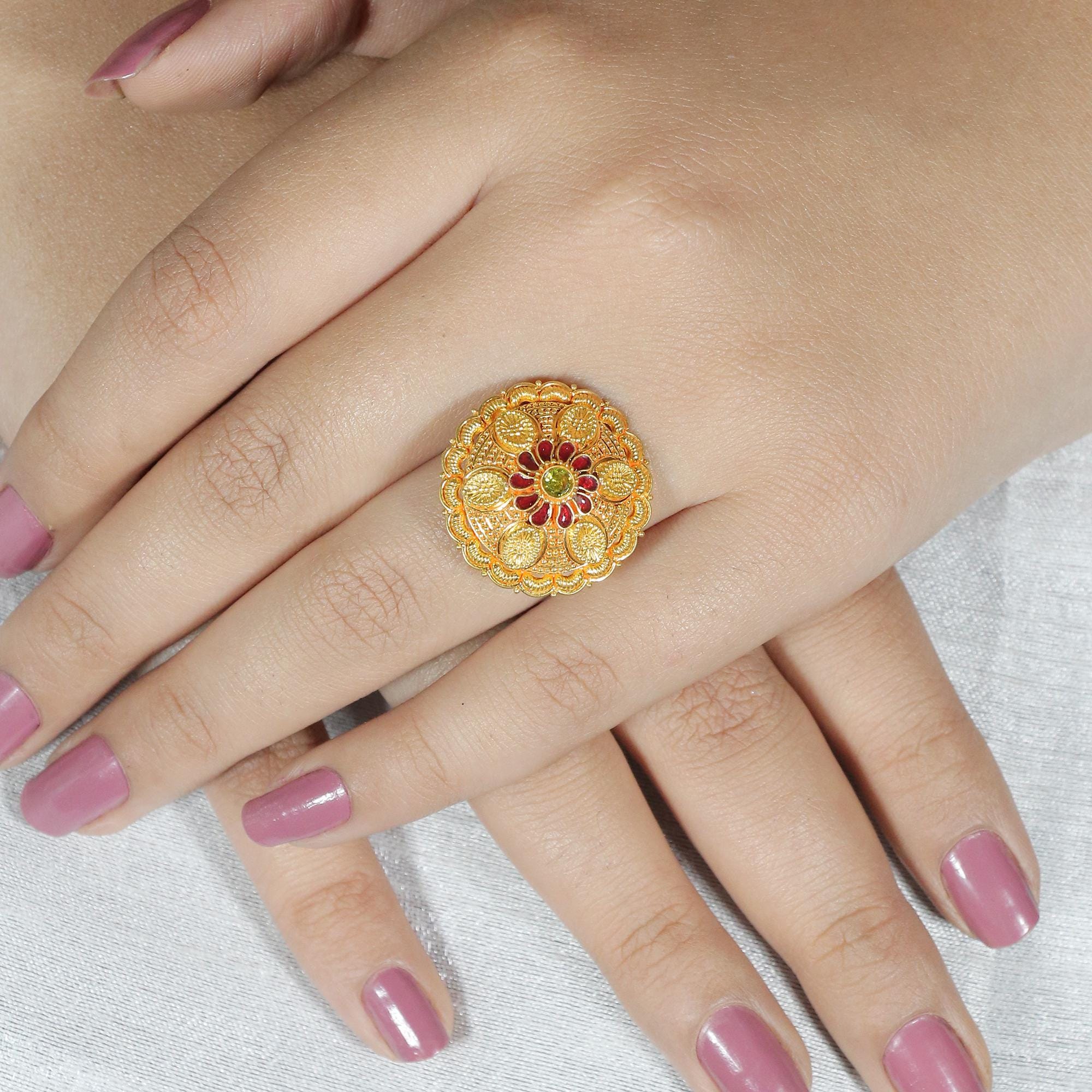 INDIAN JEWELRY IH(Indian Hand Made) リング 22k Gold Handmade Indian Ring , Luxurious Jewelry, Gift, Real Gold