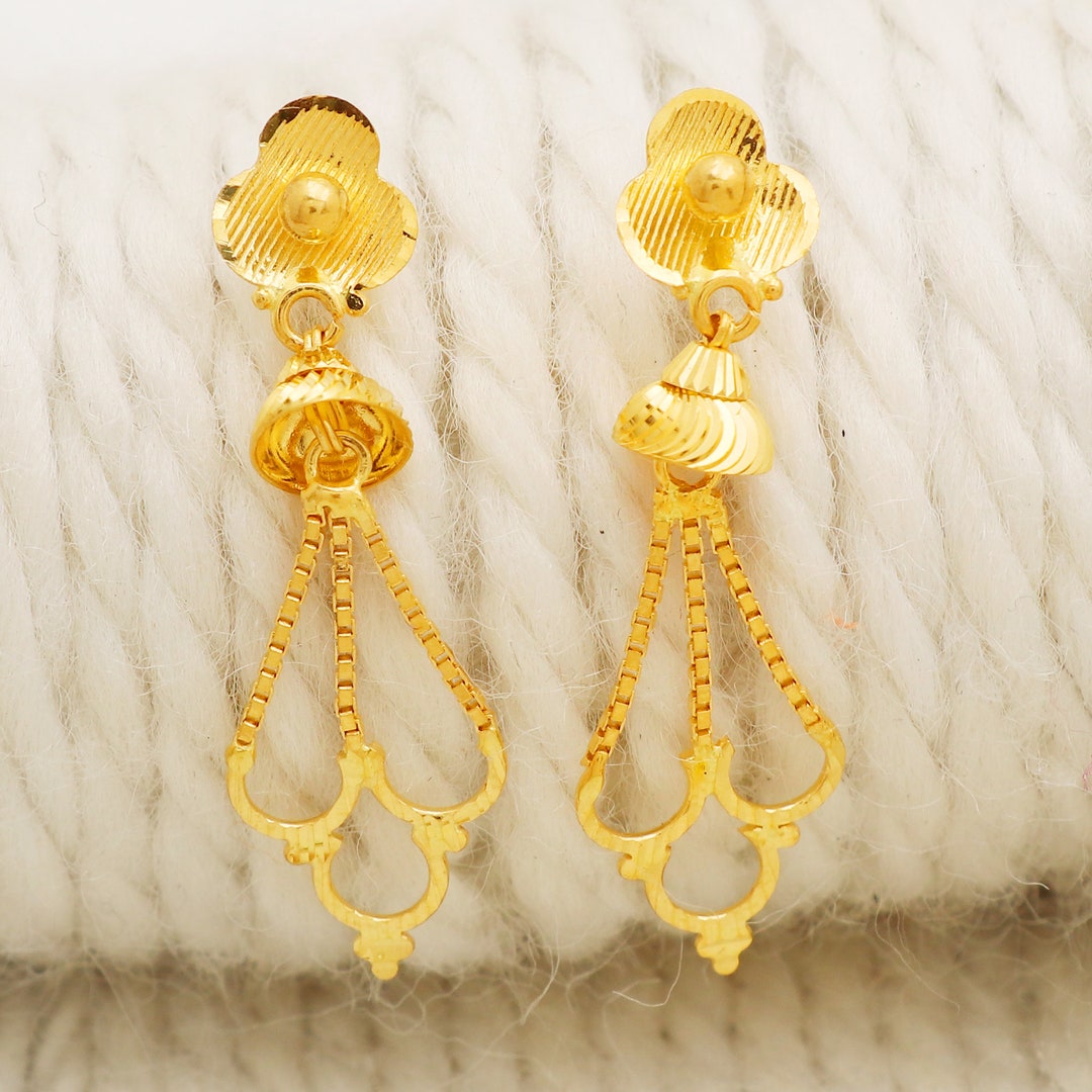 Traditional 22K Yellow Gold Dangle Drop Earrings, Designs Like the