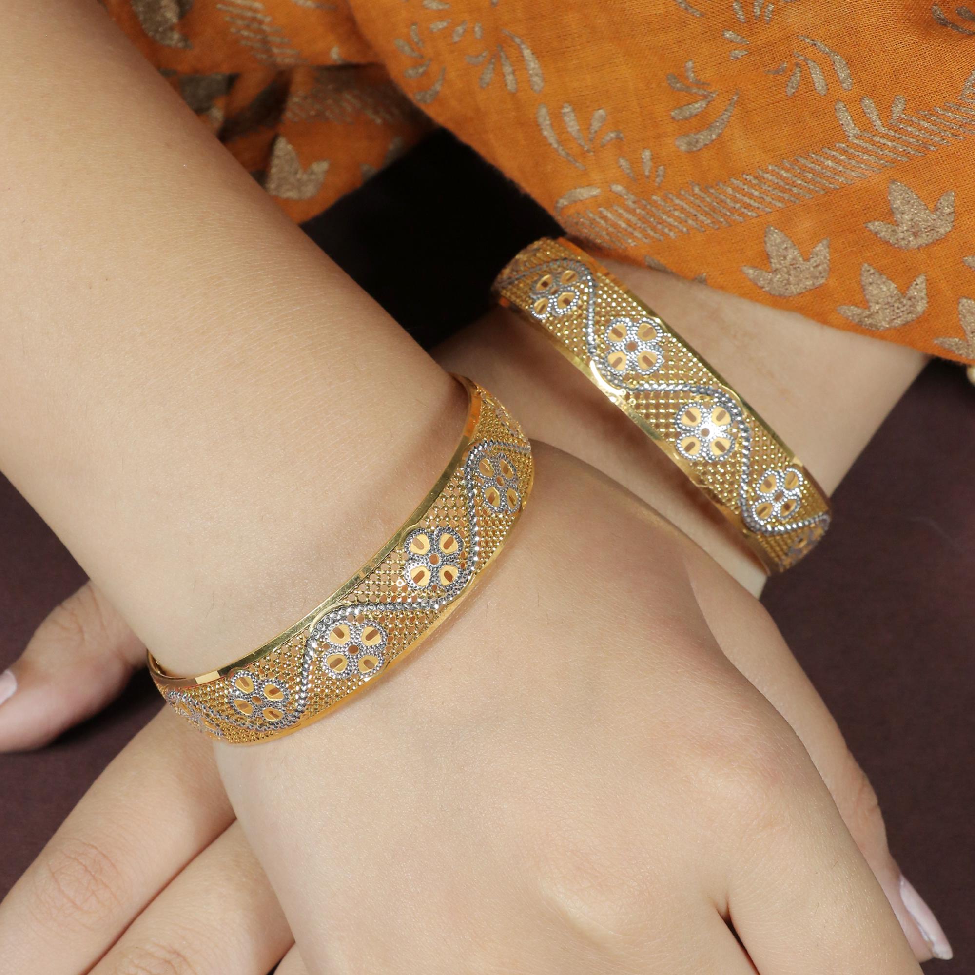22k Yellow Gold Bangle Bracelet, Indian Handcrafted Women Jewelry