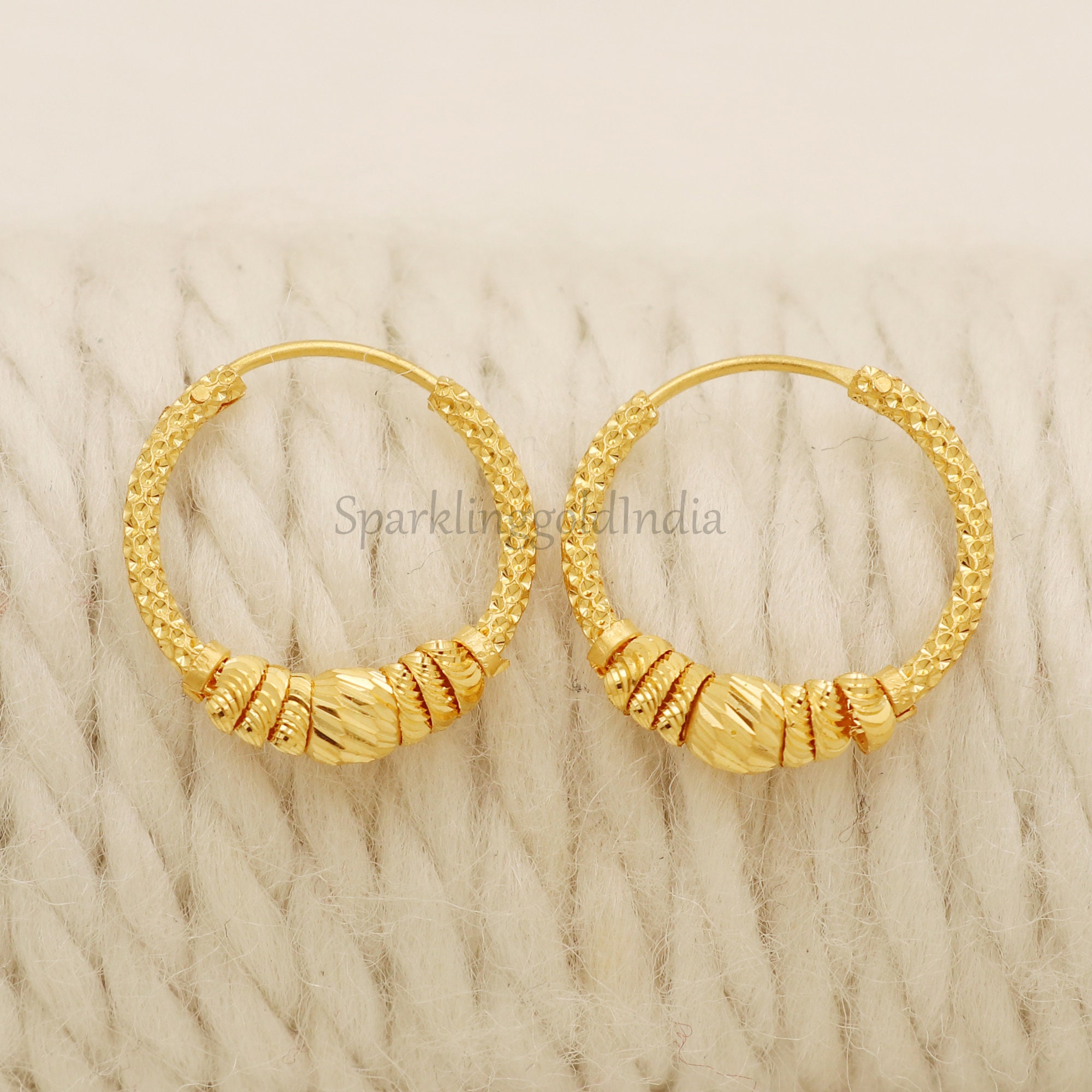 Japan Jewelry - K18 Japan gold hoop earrings 3x60 5 grams