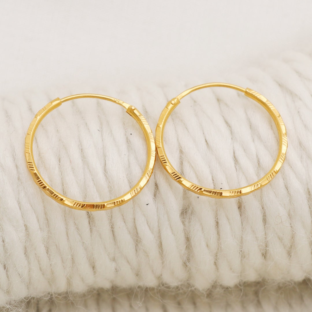 22k Yellow Gold Hoop Earrings Handmade Jewelry for Gift