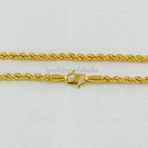 handcrafted rope style 22k yellow gold chain necklace jewelry for gift, Indian gold 22kt jewels, OS3677