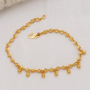 dainty 22k yellow gold chain bracelet handmade jewelry for women Pretty gift for women, Indian gold 22kt jewelry, wedding jewelry