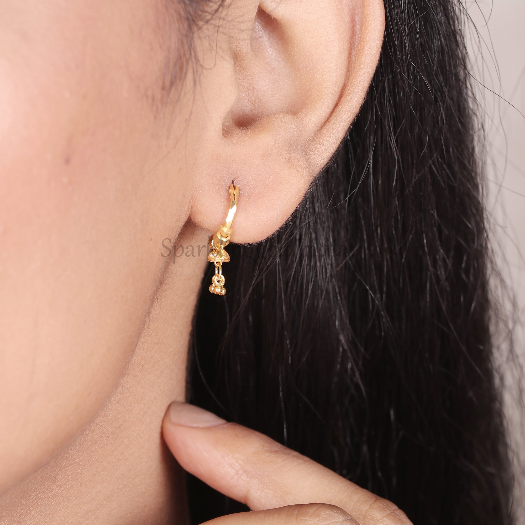 18k Yellow Gold Hoop Earrings Handmade Jewelry for Gift, Indian
