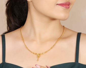 22k Solid Gold Bead Drop Necklace, Diamond Cut Station Chain, Indian Ethnic Jewelry, OOS2556