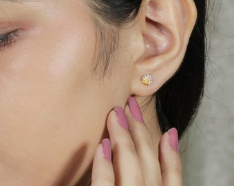 18k yellow gold dangle stud earrings handmade jewelry, OOS2208