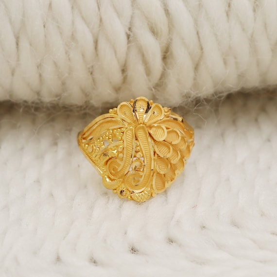 INDIAN JEWELRY IH(Indian Hand Made) リング 22k Solid Gold Handmade Indian Ring Jewelry, Featuring Intricate