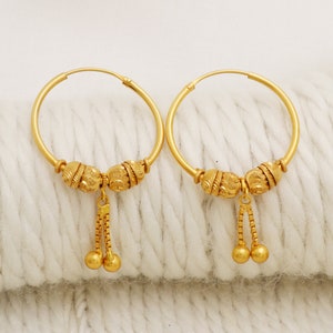 22k yellow gold hoop bali earrings handmade jewelry for gift, Indian gold 22kt jewels, OS2265