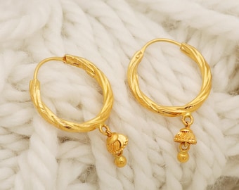 22k yellow gold hoop earrings handmade jewelry for gift, Indian gold 22kt jewels, os1144