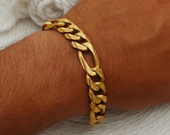 22 kt massief gouden herenarmband, 916 gemarkeerde geelgouden figaro-kettingarmband, echte 22kt gouden zware sieraden voor hem, H3374