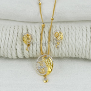 22k yellow gold chain necklace set with earring, jewelry for gift, Indian gold 22kt jewels , OS3612