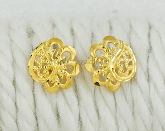 22Kイエローゴールドスタッドピアス、ハンドメイドイエローゴールド