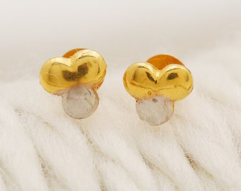 18k yellow gold stud earrings handmade jewelry for gift, Indian solid gold 18kt jewels, OS2204