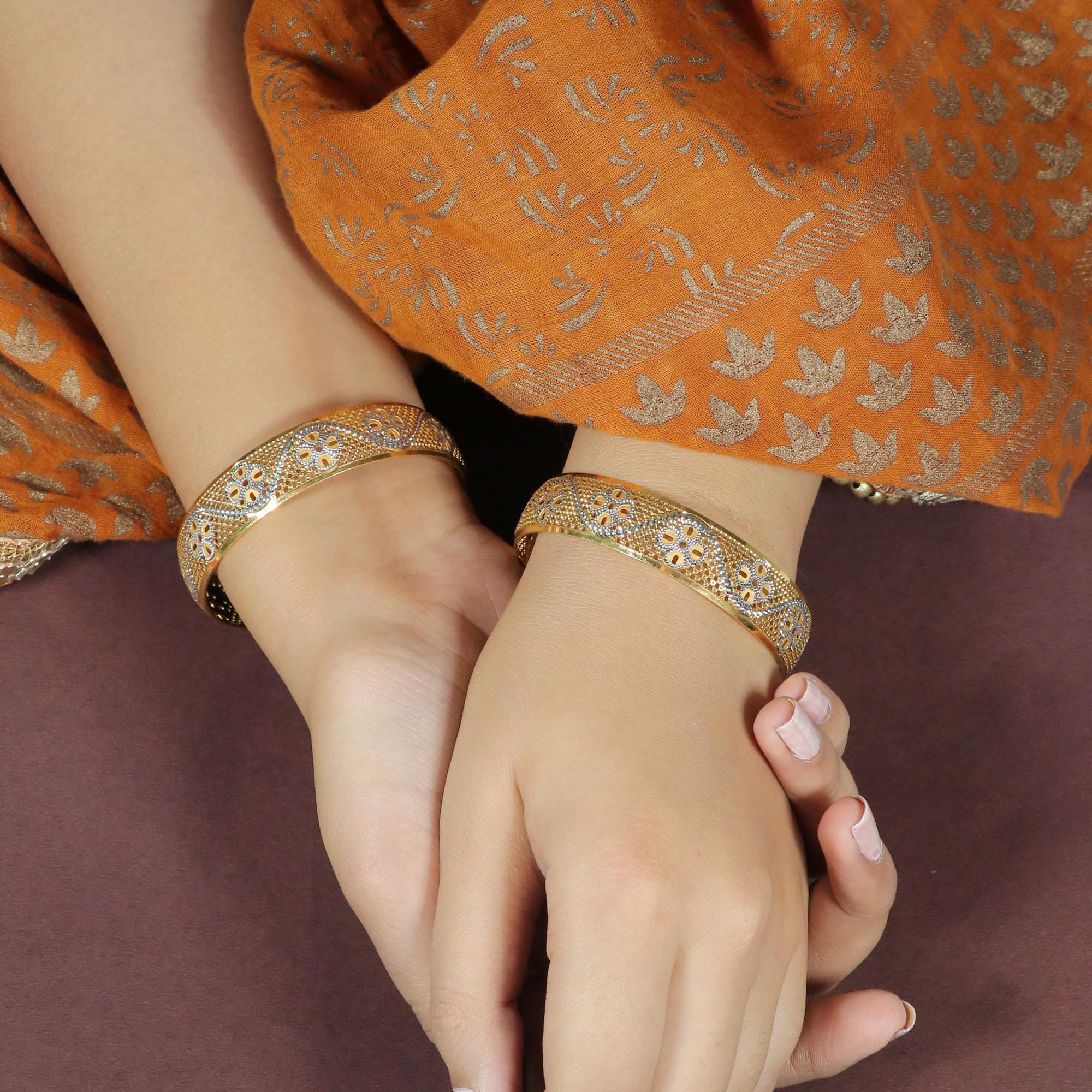22k Yellow Gold Bangle Bracelet, Indian Handcrafted Women Jewelry