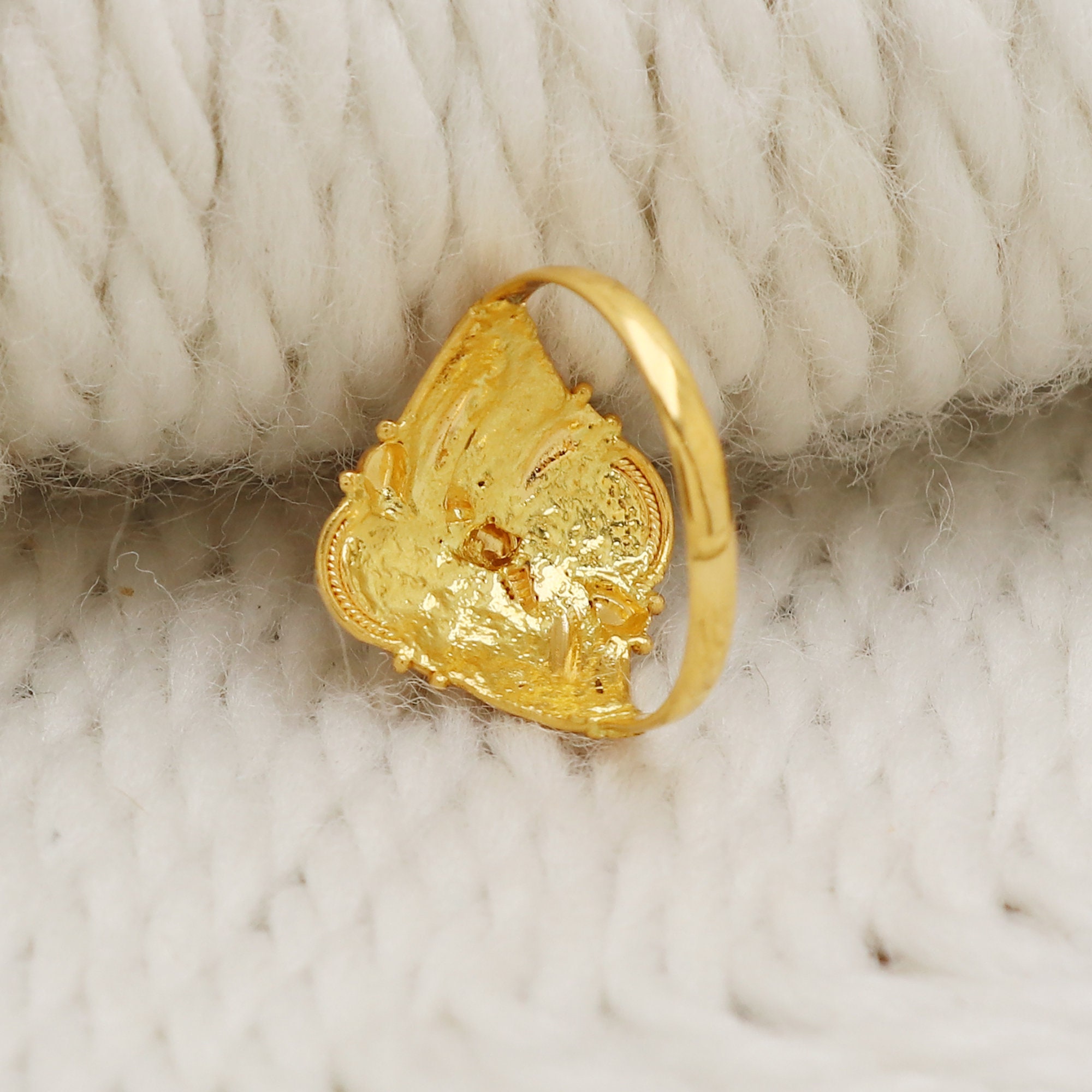 Flower 22k Solid Yellow Gold Handmade Indian Ring Jewelry, Gift