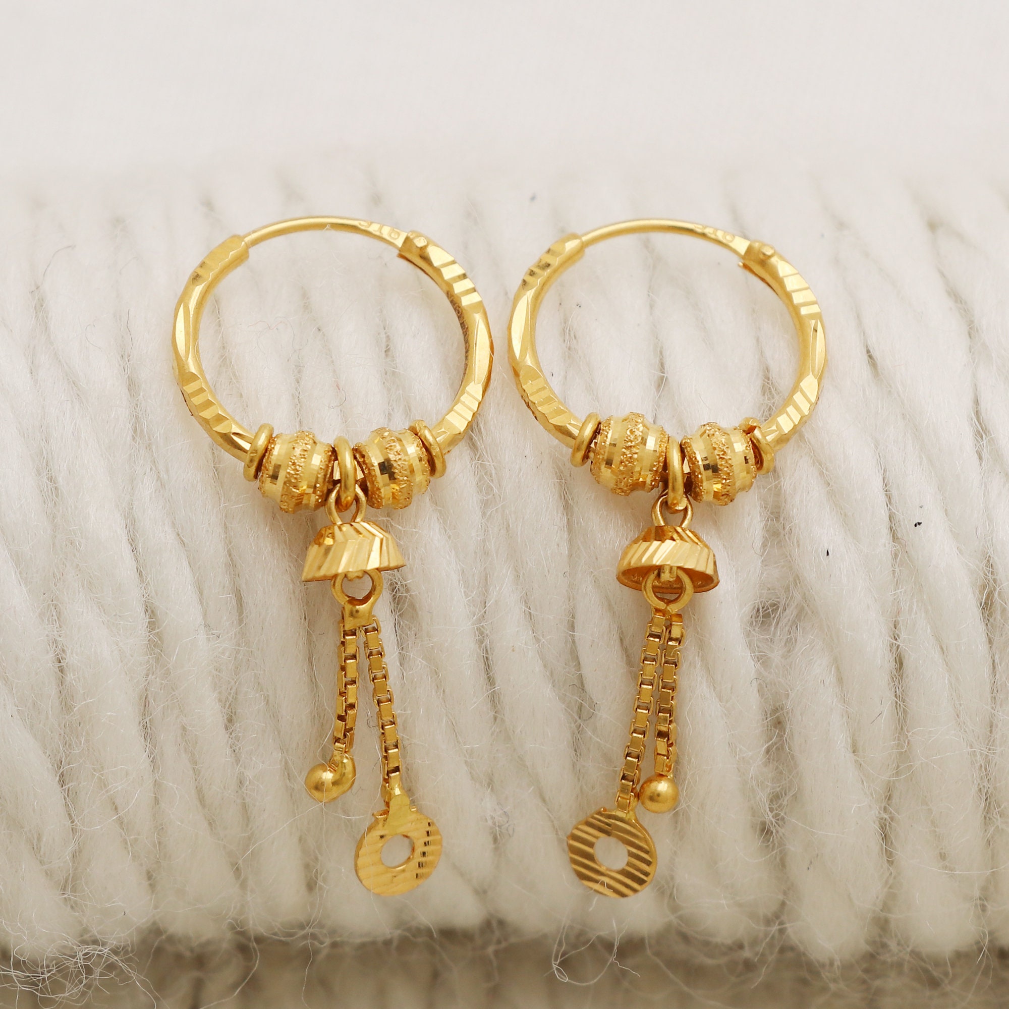 イヤリング Slot Gold-Plated Earrings 22k Yellow Gold Hoop Earrings Handmade Jewelry for Gift