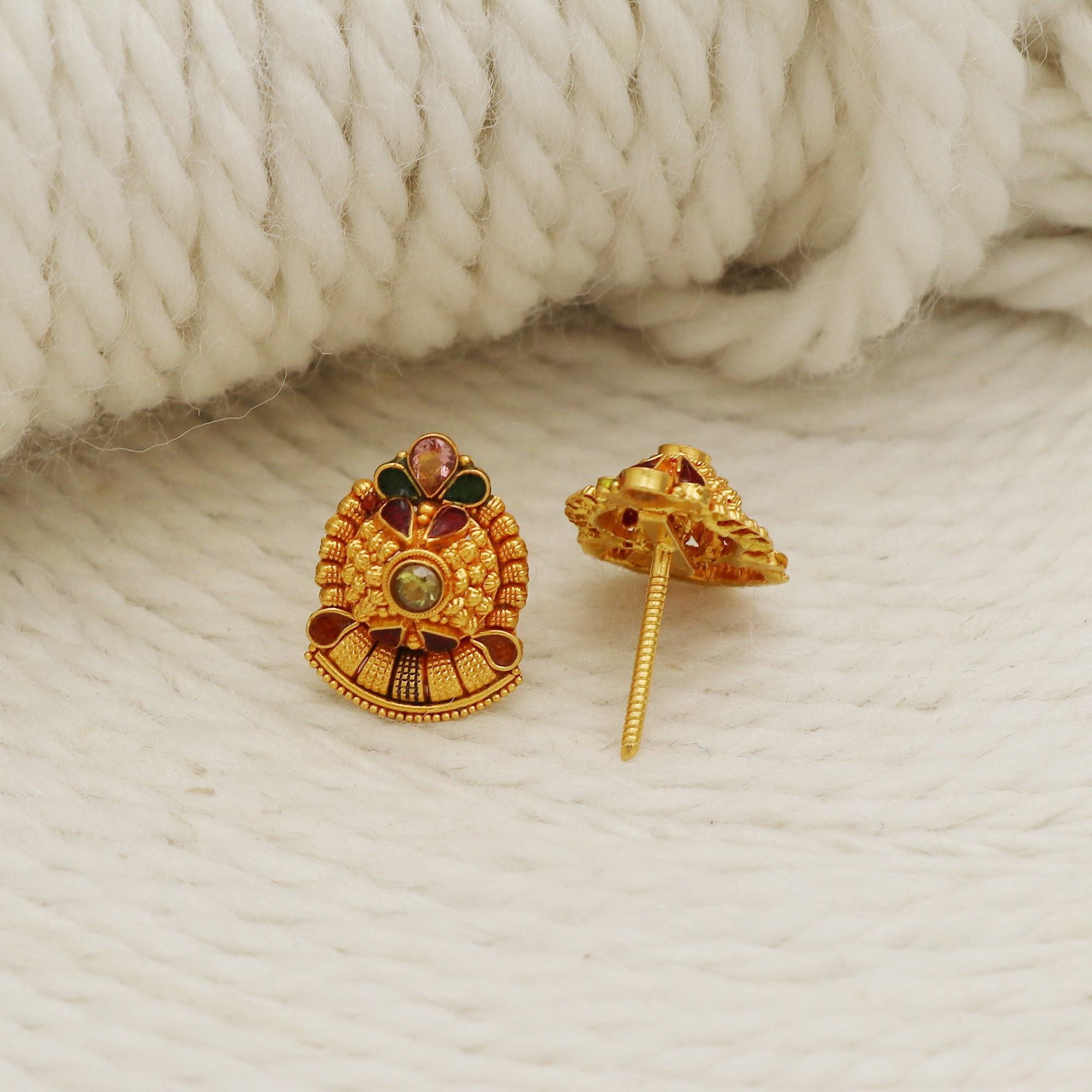 22k Gold Earrings Solid Gold Handmade Women Jewelry Indian Gift Real Gold handcrafted Wedding Party Wear Gold Stud Earrings os1337