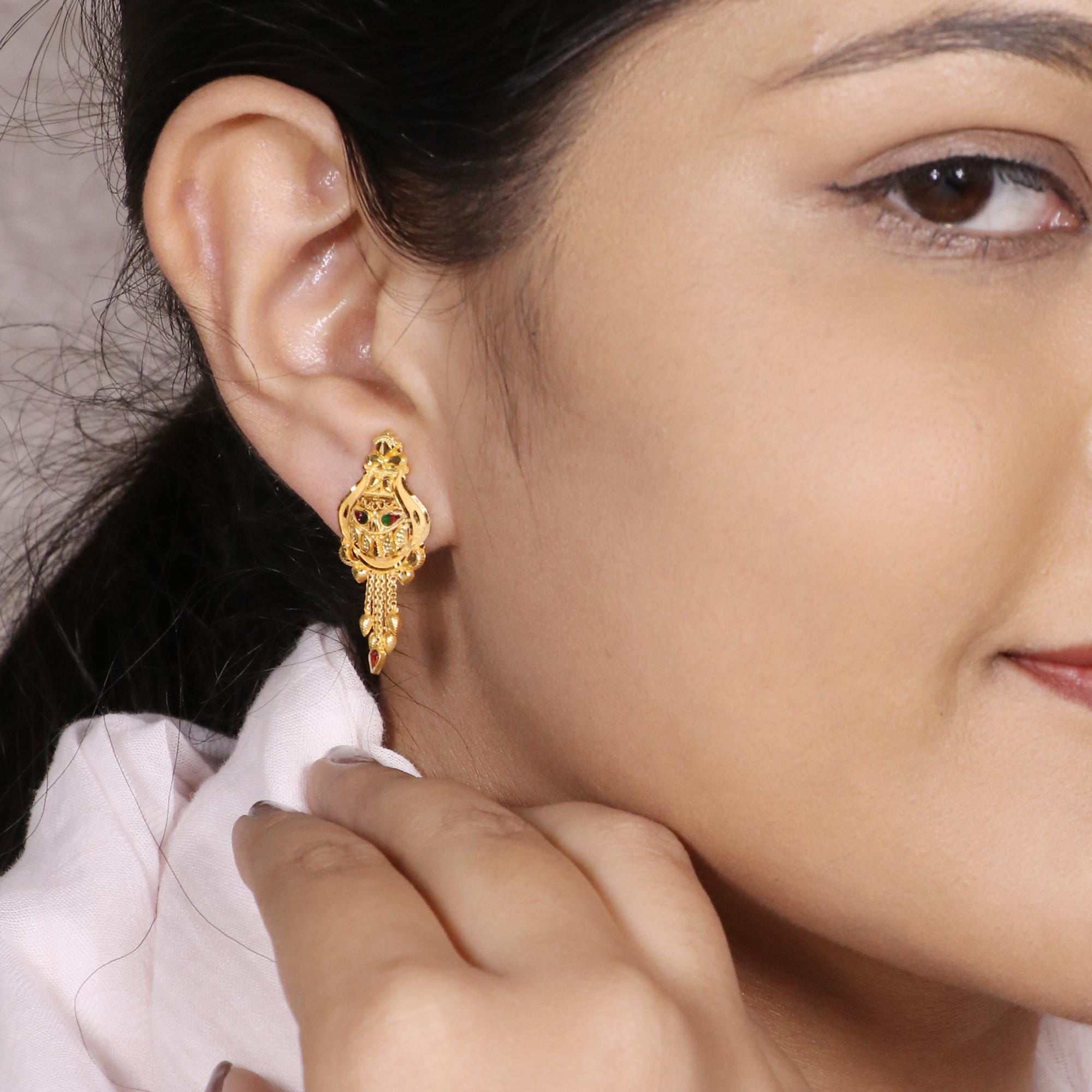 Traditional 22k Yellow Gold Wedding Wear Meenakari Long Drop Earrings, OOS3313