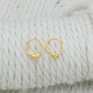 18k Gold Earrings, Solid Gold Handmade Women Jewelry, Indian, Gift, Real Gold, handcrafted Vintage Gold Hoop Earrings Xmas Gift