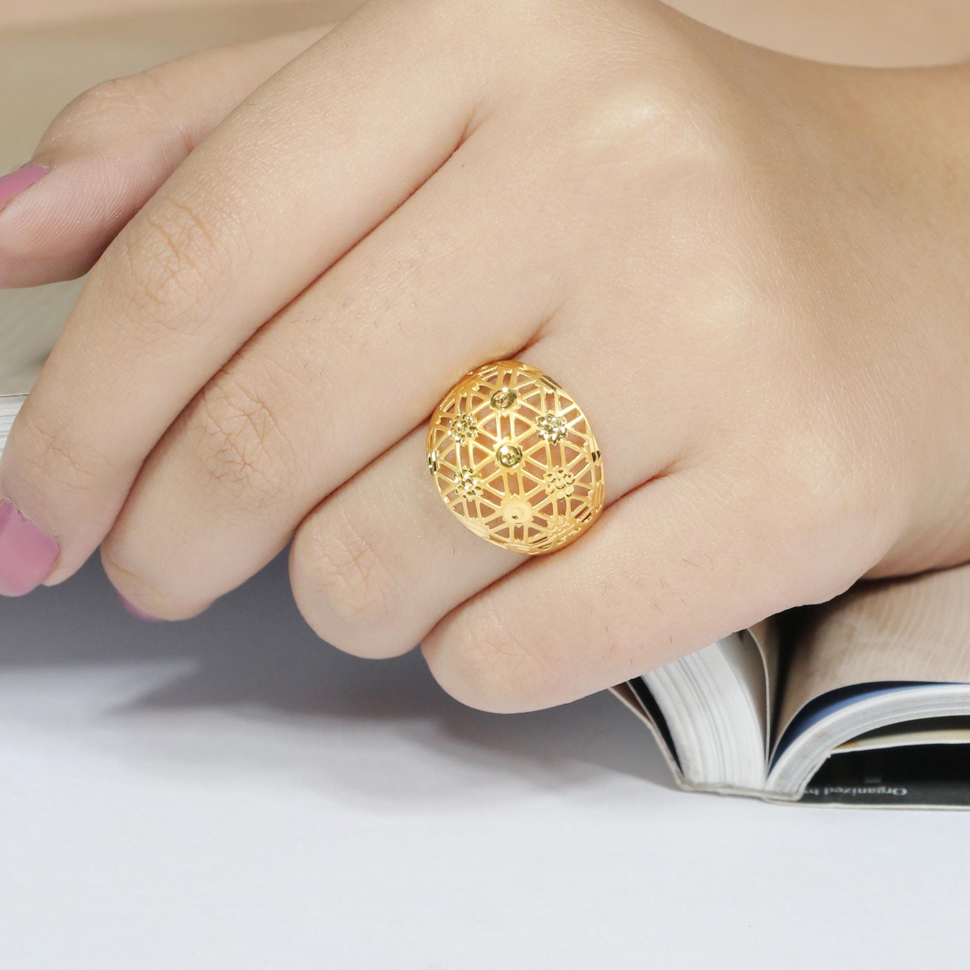 Solid 22k Yellow Gold Ring, Handmade Indian Jewelry, Size 7.5 US