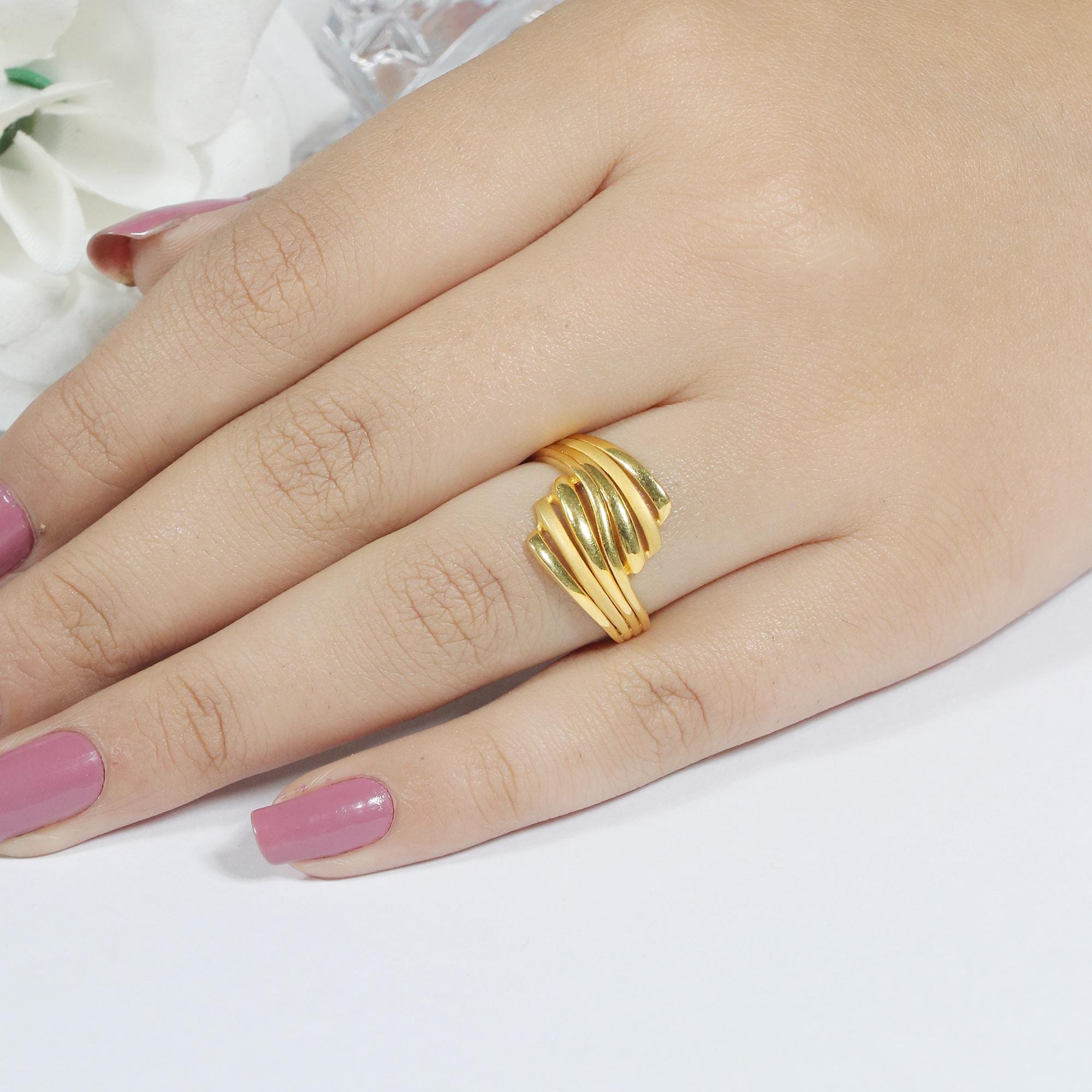 22kt Yellow Gold Multi-layer Wave Ring, Pure Gold Band for Women