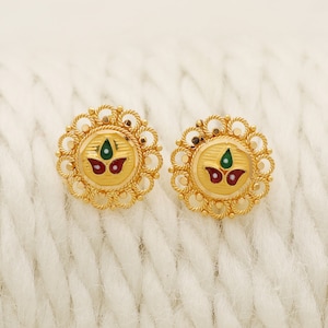 22k Gelbgold Ohrstecker handgemachte Schmuck für Geschenk, indische solide Gold 22kt Juwelen, os1532