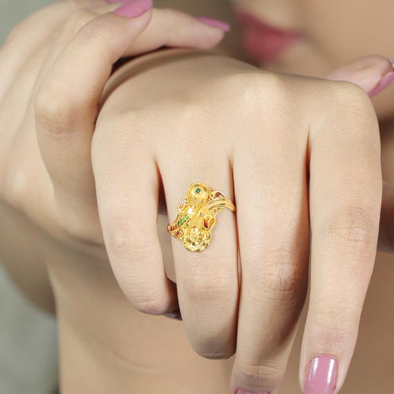 Designer Meenakari 22k Gold Ring, Handmade Jewelry, Indian