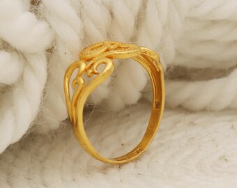 指輪・リング AVM DESIGN ROOM K20 GOLD RING Minimalist 22kt Yellow Gold Openwork Ring, Certified Pure Gold