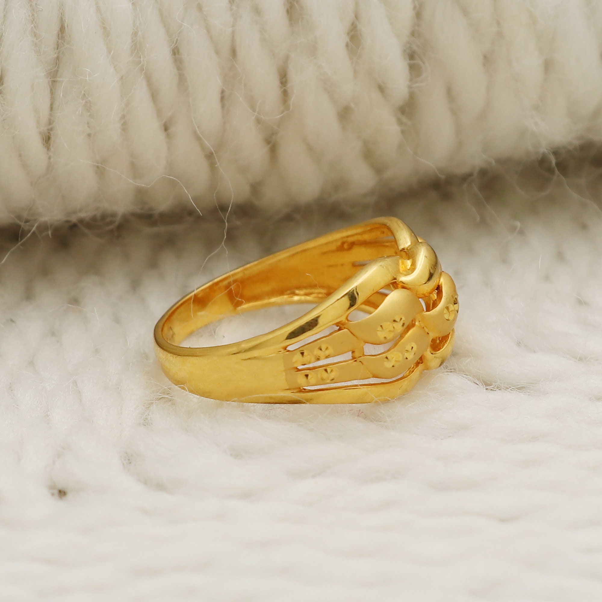 22kt Yellow Gold Woven Band Ring, Wave Link Design Pure Gold