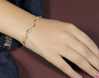Bracciale a catena in oro giallo 22 carati, gioiello fatto a mano per donna. Un bel regalo per le donne, gioielli indiani in oro 22 carati, OOS2176